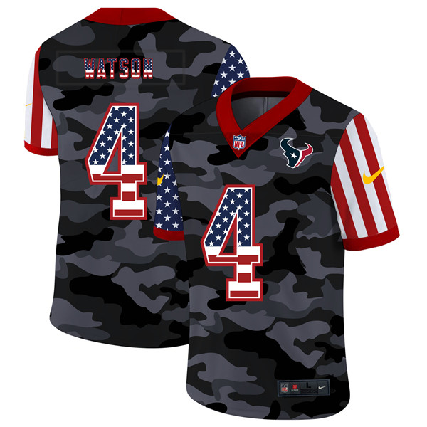 Men's Houston Texans #4 Deshaun Watson 2020 Camo USA Flag Limited Stitched Jersey